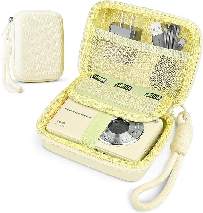 Digital Camera Case for CAMKORY/KODAK PIXPRO FZ45/FZ55/Canon IXUS 285 HS/AbergBest/Sony DSCW800/DSCW830 - Small Travel Compact Camera Holder with Mesh Pocket for SD Card & Accessories (Pale Yellow) by Roseliya