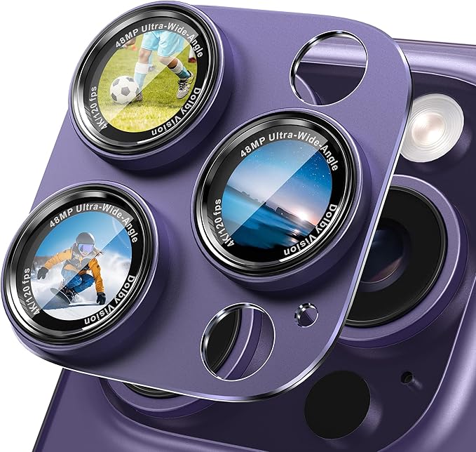 CACOE Metal Camera Lens Protector for iPhone 14/16 Pro/Pro Max Cover | Tempered Glass Cover, Anti-Scratch, Drop-Proof, Strong Adhesion, Camera Screen Cover Accessories, Dark Purple by CACOE