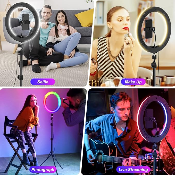 STALLY 12.3" Ring Light with Stand, 75" Tripod and Desk Tripod, 2 Holders | Ring Light Tripod with 3 CCT Mode, 96 Color Modes, Wireless Remote, Great Selfie Light for Live Stream/Makeup/YouTube/TikTok - Image 7