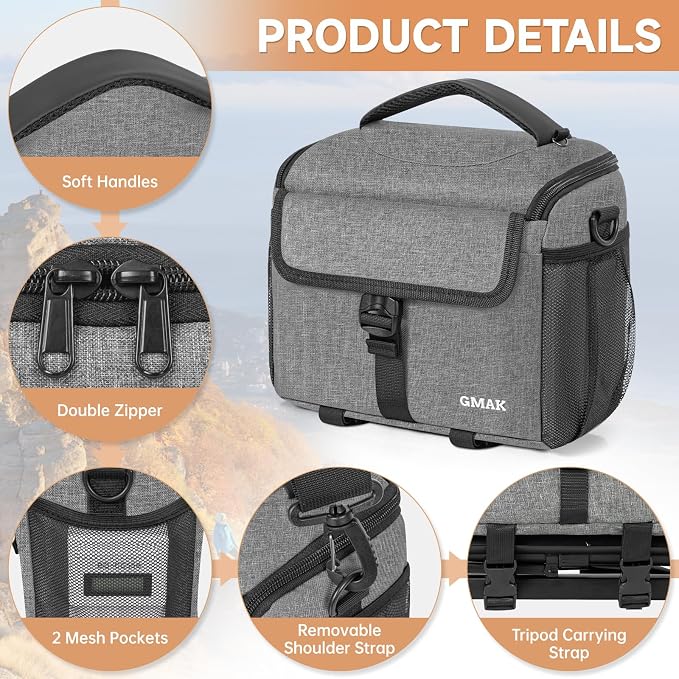 Camera Carrying Case, Camera Storage Bags Anti-Shock Crossbody Camera Case | Compatible for Canon, Nikon, Sony, Fuji DSLR/SLR/Mirrorless Cameras, Lens and Accessories, 9''× 4.7''× 7.5'', Grey - Image 2
