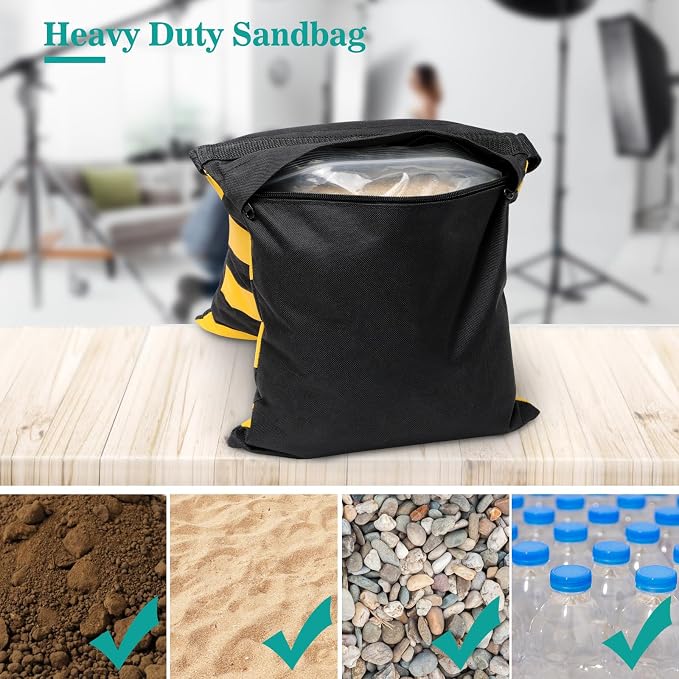 4 Packs Yellow Sandbag Weight Bags for Light Photography Video Equipment | Heavy Duty Saddlebags for Backdrop Stand, Photo Tripod, Canopy, Pop up Tent, Umbrella Base, Fishing Chair, Picnic Table - Image 2