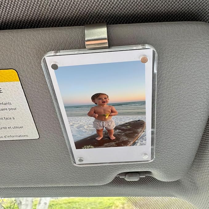 Acrylic Car Visor Photo Frame with Metal Clip, Car Accessories Magnetic Clear Picture Holder for Sun Visor, Display Baby, Family or Pet Photos in Car - Image 3