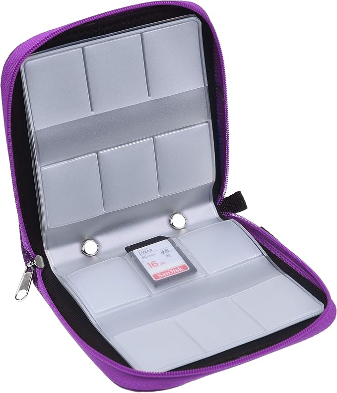 Eco-Fused Memory Card Case - Fits up to 44x SD, SDHC, Micro SD, Mini SD and 4X CF - Holder with 44 Slots (Purple / 44 Slots - 1 Pack) by Eco-Fused