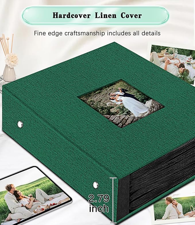 Ejblfe Photo Album 4x6,Linen Cover Slide-in Photo Album Book Can Holds 1000 4x6 Photos with 100 Black Sheets for Family,Wedding,Baby and Holiday Pictures (Dark Green) - Image 5