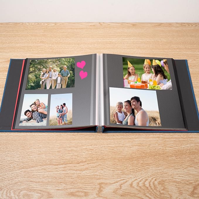 Photo Album Self Adhesive Scrapbook 3x5 4x6 5x7 6x8 Magnetic Album DIY Scrap Book 11x10.6 Inch 40 Black Sticky Pages Linen Cover DIY Photo Album(Blue) - Image 2
