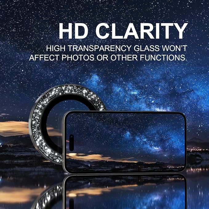 Choiche for iPhone 16/16 Plus Camera Lens Protector Bling, Glitter-Black | Ultra HD, 9H Tempered Glass Camera Cover Screen Protector Metal Individual Ring Decoration Accessories, 2-Lens, 6.1/6.7-inch - Image 5