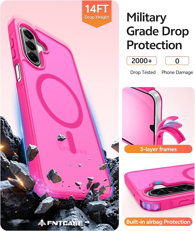 FNTCASE for Galaxy A17/A16 5G Phone Case, Fit for Magsafe, Screen Protector | Translucent Matte, 14FT Military Grade Drop Protection, Slim Shockproof Protective, for Samsung A 17 A 16 Cover, Hot Pink - Image 5
