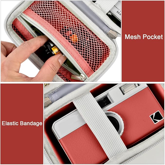 Film Camera Case for Kodak EKTAR H35 H35N Half Frame Film Camera | Camera and 35mm Film Rolls Storage, Mesh Pocket for Small Accessories, Travel and Home Organization; Large, Brown, Case Only - Image 3
