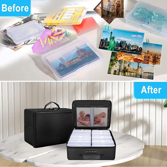 ENGPOW Fireproof Photo Storage Box with 16 Inner 4" x 6" Photo Case(Clear),Photo Box Organizer with Lock,Collapsible Portable Photo Storage Containers with Handle for Photos,Picture,Valuables - Image 5