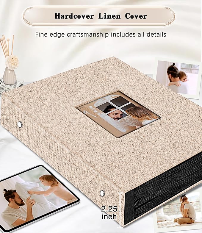Ejblfe Photo Album 4x6,Linen Cover Slide-in Photo Album Book Can Holds 600 4x6 Photos with 60 Black Sheets for Family,Wedding,Baby and Holiday Pictures (Beige) - Image 5