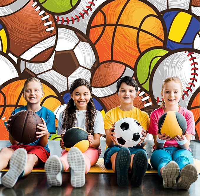 8x6ft Sports Backdrop Kids Sports Theme Birthday Baby Shower Party Photography Background Cartoon Basketball Football Baseball Decorations Banner Kids Portraits Photo Studio Props - Image 3