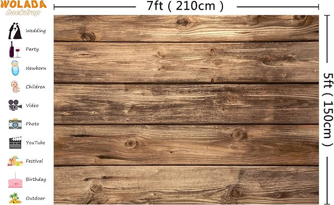 7x5FT Rustic Wood Wall Backdrop Natural Brown Wooden Board Photography Background Baby Shower Birthday Party Cake Table Decoration Banner Backdrops Photo Booth Prop 11839 - Image 4