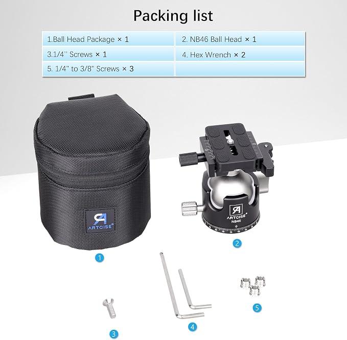46mm Low ProfileTripod Ball Head with Lever Release ARTCISE Heavy Duty Ball Head Camera Ball Head with Arca Swiss Quick Release Plate for Camera Tripod Monopod DSLR Camcorder Telescope Max Load 55lbs - Image 8