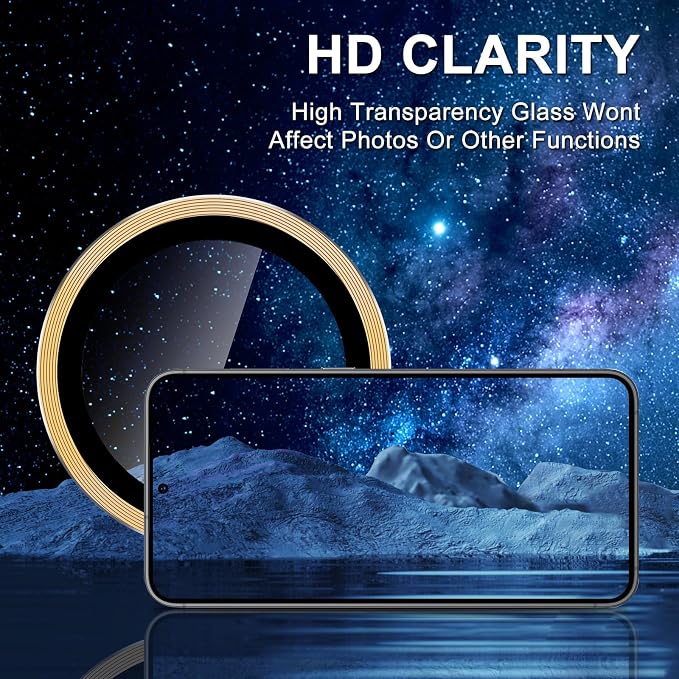 for Samsung Galaxy S24 Camera Lens Protector, Individual Metal Ring Tempered Glass Lens Cover, [Strong Adsorption] Scratch Resistant Ultra-Thin HD Clear Lens Cover, 2 Sets-Gold - Image 4