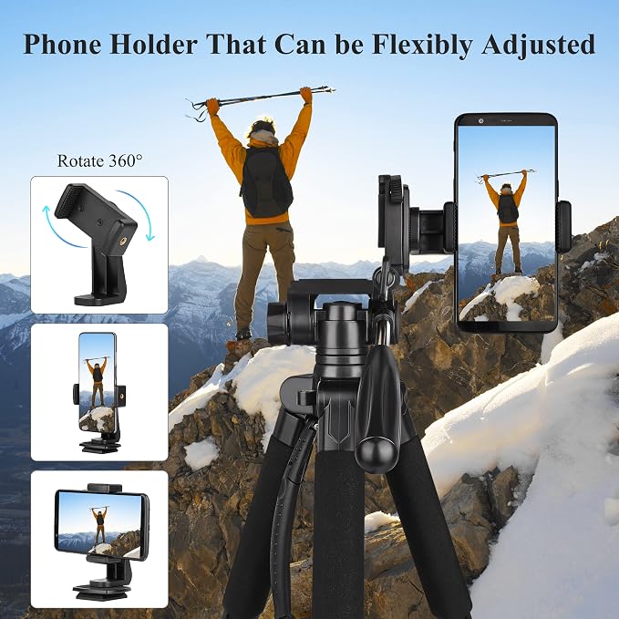 VICTIV 74” Camera Tripod, Tripod for Camera and Phone with Phone Holder | Aluminum Professional Tripod Stand for Canon Nikon with Carry Bag, Compatible with DSLR, iPhone, Spotting Scopes, Gopro - Image 7