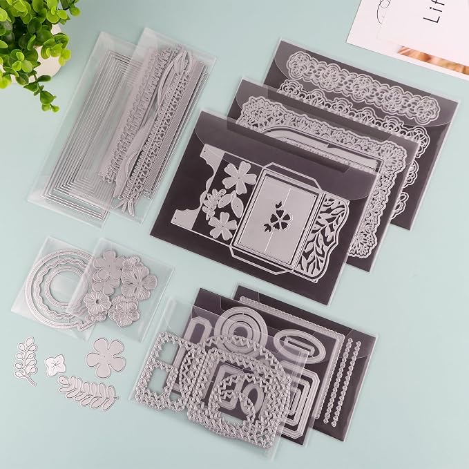 20Pieces Clear Stamp and Die Storage Pockets,48PCS Label Stickers,tamp Storage Bags, Plastic Envelopes,Scrapbooking Storage Die Cuts for Stencil Storage Card Making Cutting Dies Arts Crafts 7x5inch - Image 2