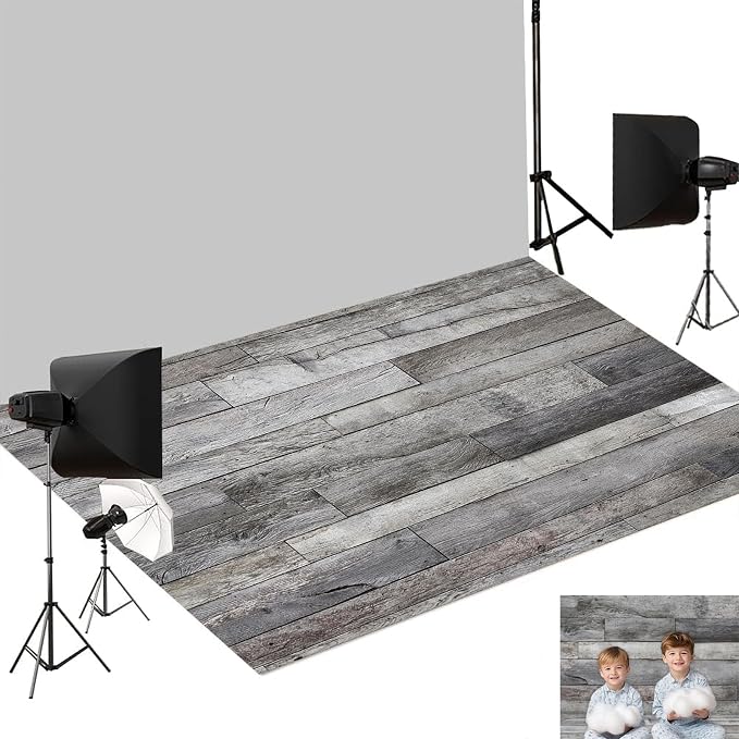 Kate Gray Plank Photography Floor Mat Rubber Photo Studio Floor Backdrop | Natural Timber Wooden Planks Non-Slip Floor Drop For Rustic Newborn, Kids, Portrait, Food, Crafts, Product Photography 5x4ft by KateBackdropforPhotography