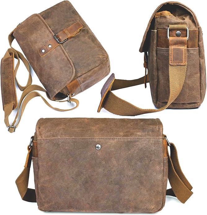 SLR Camera Bag, Waterproof Wax Canvas Bag Vintage Camera Case Messenger Bag with Interlayer Pad - Image 5