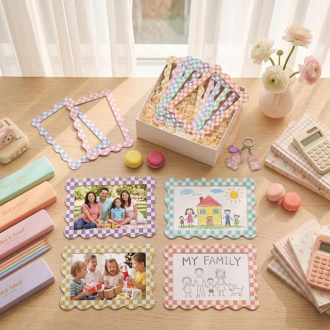 Capoda 12 Pcs 4x6 Magnetic Picture Frames Back to School Picture Frame for Refrigerator Locker Accessories Magnetic Photo Holders Colorful Fridge Photo Magnets for School Office Decorations(Checked) - Image 3