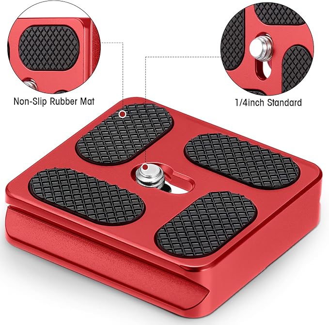 Frienda Quick Release Plate Tripod 1/4-20 DSLR,Pu40,Red | Tripod Mount Plate, Camera Tripod Mount for DSLR Camera Tripod Ball Head , Metal, 1.9 x 1.5 x 0.4 Inch - Image 3
