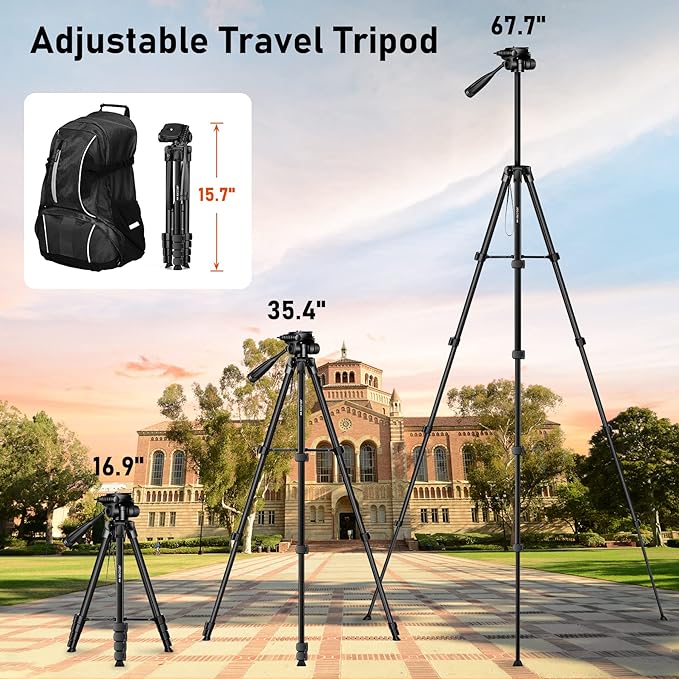JOILCAN Camera Tripod, 68" Tablet Tripod Stand for Phone Camera | Travel Tripods Compatible with iPad iPhone DSLR SLR Projector, Cell Phone Tripods Stand with Remote/Travel Bag / 2 in 1 Mount - Image 6
