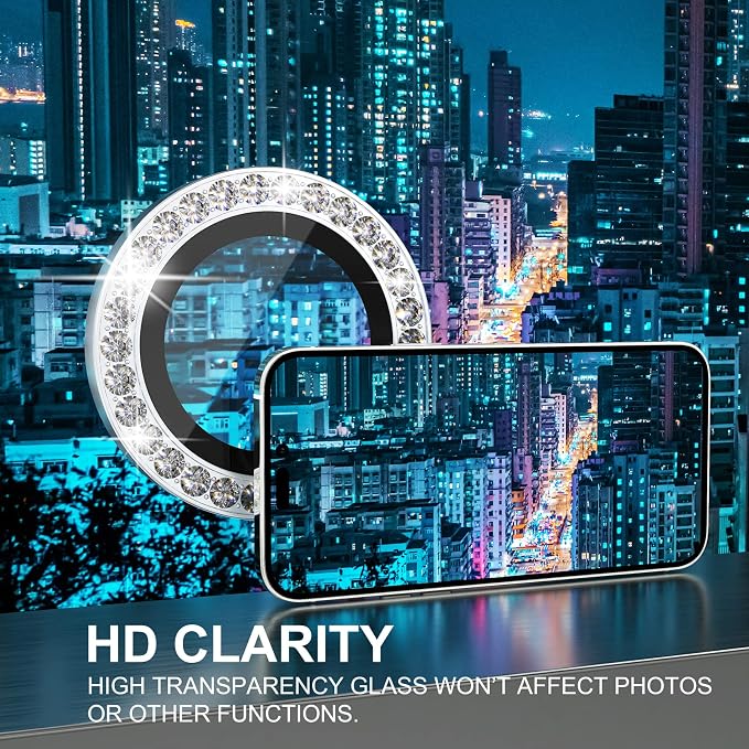 Choiche for iPhone 14 Pro/iPhone 14 Pro Max Camera Lens Protector | Ultra HD, Bling 9H Tempered Glass Camera Cover Screen Protector Metal Ring Decoration Accessories (Diamond-Silver) - Image 5