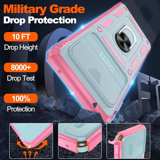 Gritup for Phone Case Google Pixel 6: Pixel 6 Case with 2*Screen Protector | Magnetic Stand & Slide Camera Cover | Shock Proof Military-Grade Funda para Google 6 Cover, Green+Pink - Image 2