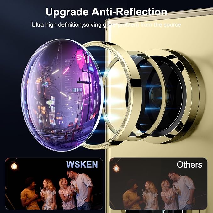 WSKEN for Samsung Galaxy S24 Ultra Camera Lens Protector - Ultra Thin | Case Friendly, 9H Shatterproof Tempered Glass, Anti Scratch Metal Circle, Camera Screen Protector Cover Accessories, Yellow - Image 2