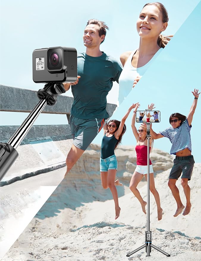 Selfie Stick, 41'' Extendable Phone Tripod Stand with Phone Holder & Detachable Remote, 360° Rotation Selfie Stick Tripod for Cell Phone Compatible with iPhone, Android, Samsung - Image 3