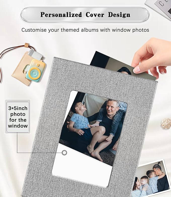 Ejblfe Photo Album 4x6,Linen Cover Slide-in Photo Album Book Can Holds 100 4x6 Photos with 50 Black Sheets for Family,Wedding,Baby and Holiday Pictures (Gray) - Image 2