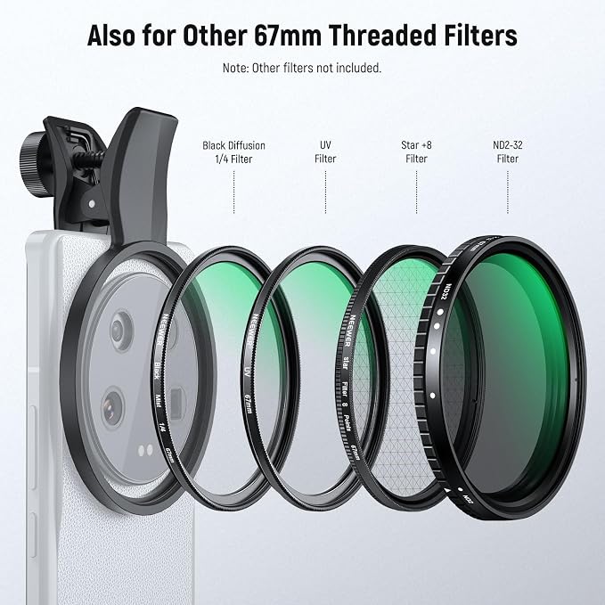 NEEWER 67mm 7 Pack ND Filter Set Compatible with Android Samsung Google Huawei Xiaomi Phone, Clip On CPL+ ND32 + Starlight + GND (Red/Orange/Yellow/Blue) Photography Accessories Kit with Case, FL-P14 - Image 8