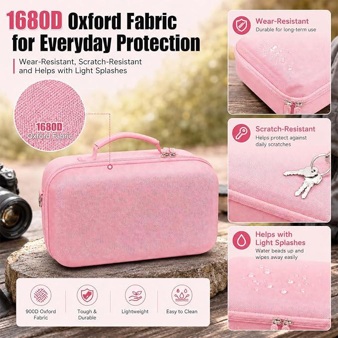 Camera Case for Canon EOS Rebel T7/R50/R100/for Sony a7iv/Mirrorless | EVA hard shell, Oxford fabric, 4 adjustable dividers and 3 mesh pockets for camera travel and home storage-Pink (Case Only) - Image 8