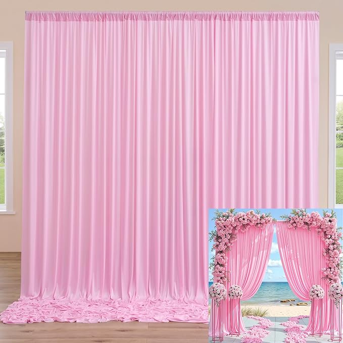 Wrinkle Free Pink Backdrop Curtain for Parties Background, Silky Photo Curtains Backdrop Drapes 2 Panels Back Drop Cloth for Wedding Birthday Photography Baby Shower Decor,10ftx10ft - Image 3