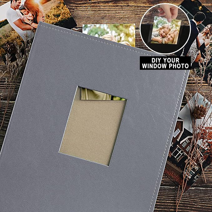 Ywlake Photo Album 4x6 400 Pockets, Leather Photo Albums Holds 400 Vertical Pictures Only Grey - Image 3