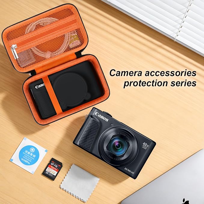 BOVKE Hard Case+Silicone Cover for Canon PowerShot SX740 HS Camera, Orange | SX740 SX730 Digital Camera Shockproof EVA Storage Bag & Soft Silicone Protective Case with Removable Lens Cover, Wrist Strap - Image 6