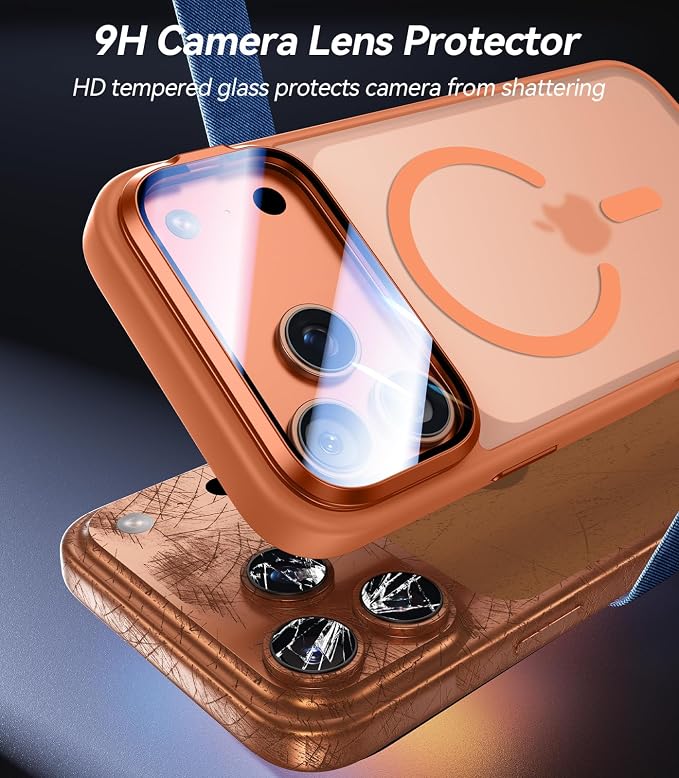 VOFATA [Upgraded Full Camera Protection] for iPhone 17 Pro Case with Camera Cover Stand [Fit for MagSafe][10FT Mil-Grade Protection] Translucent Magnetic iPhone 17 Pro Phone Case, Orange - Image 2