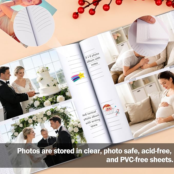 4x6 Photo Album Holds 240 Photos Writing Space, Linen Cover, Grey | Clear Acid-Free Sleeves, Memo Writing Areas, Front Display Window, Baby, Wedding, Travel & Family Picture Keepsakes - Image 5