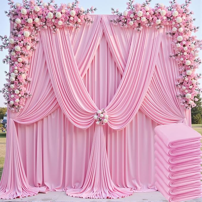 40ftx10ft Pink Backdrop Curtains for Parties, Wrinkle Free 8 Panels Silky Polyester Photo Backdrop Drapes Back Drop Cloth for Wedding Birthday Photography Baby Shower Decor - Image 4