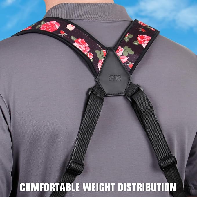 USA Gear DSLR Camera Strap Chest Harness with Quick Release Buckles, Floral Neoprene Pattern and Accessory Pockets - Compatible with Canon, Nikon, Sony and More Point and Shoot and Mirrorless Cameras - Image 4