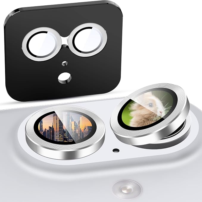 Suoman 2-Pack for iPhone 17 Camera Lens Protector, [CD Lines] [Strong-Adhesion] Metal Texture Style Tempered Glass Camera Lens Cover [with Auto Alignment Tool Kit] -Silver by Suoman