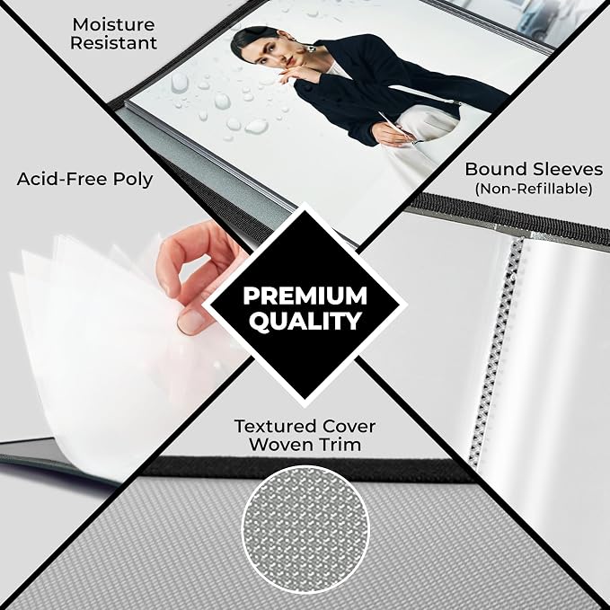 Dunwell 8x10 Photo Album & Art Portfolio Book, 24 Sleeves, Silver | Displays 48 Pages, 24 Clear Sleeves, Black Mounting Paper, Organizer for 8x10 Photos - Image 6