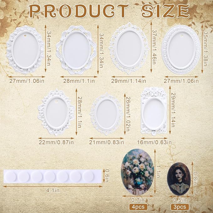 Halloscume 7 Pcs Miniature Picture Frames Mini Vintage Photo Frames Miniature Dollhouse Accessories on 1:12 Scale for Dollhouse DIY Craft Projects Art Jewelry Display Home Decor(White) - Image 2