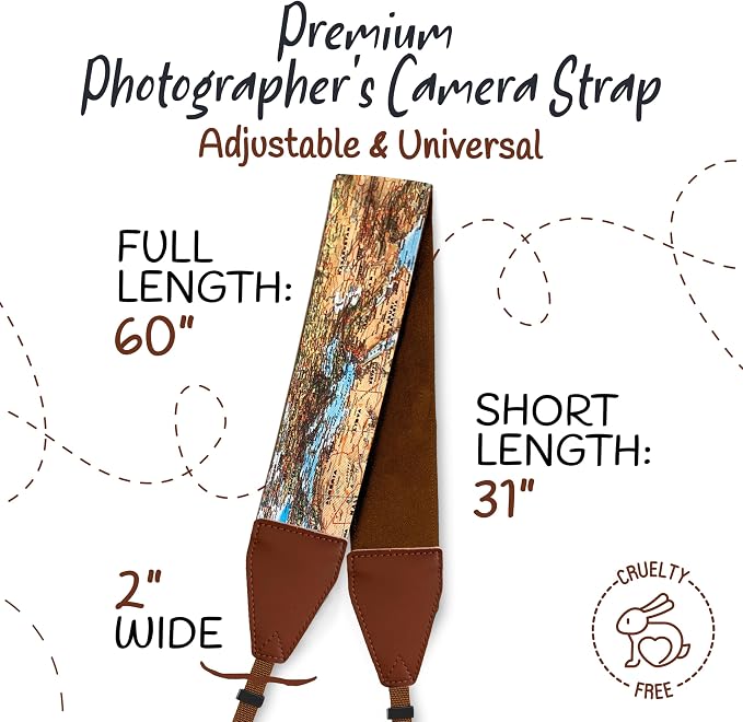 Art Tribute Camera Strap - Shoulder, Crossbody & Neck Camera Strap for Photographers, Fits All Cameras, Canon Nikon Sony Fujifilm, Padded Strap W/Quick Release, Embroidered Cotton & Leather Ends - Image 5
