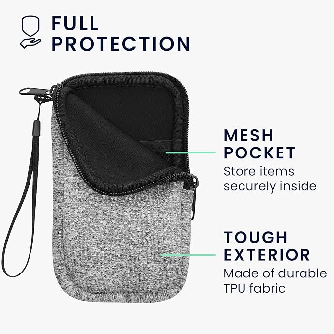 kwmobile Universal Phone Pouch Size L - 6.5" - Neoprene Smartphone Pouch with Zip - Water-Repellent Mobile Phone Case - Sleeve in Light Grey Matte/White - Image 3