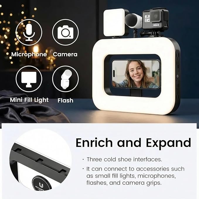 Ring Light for Phone, Magnetic Selfie Light with Tripod Stand, Rechargeable RGB Video Light, 10 Brightness Levels & 3 Cold Shoes for Recording, Vlogging, Influencers, Makeup - Image 8