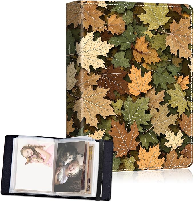 Small Photo Album 5x7, 60 Pockets Holds 120 Photos, Slip-in Pocket Photo Album with Black Elastic Band for Family Wedding Baby Travel Pictures, Maple Leaf by Unknown