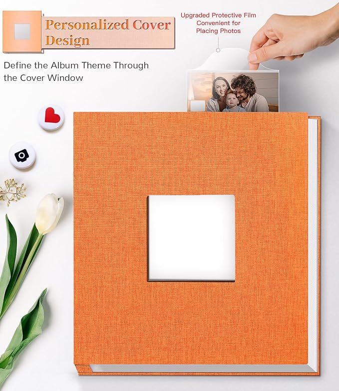Artfeel Photo Album Self Adhesive Scrapbook Album for 3x5 4x6 5x7 8x10 Pictures,120 Pages Linen Cover with Display Window DIY Photo Book,Ideal Gifts for Family Travel Wedding Baby - Image 2
