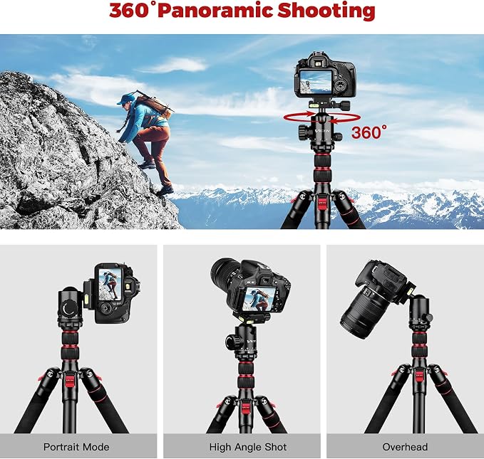 Victiv Camera Tripod, 80" Ball Head Tripod with Carry Bag & Phone Holder | Professional Aluminum Heavy Duty Tripod Stand, 2-in-1 Camera Tripods & Monopods for DSLR Binoculars Spotting Scope Telescope - Image 7