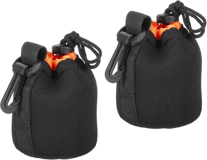 PATIKIL Camera Lens Bag 3" ID x 3.9" H Drawstring Lens Pouch 2Pcs | Black, Orange, with Thick Protective Neoprene Lens Case for DSLR Camera Lens Water Coffee Cups by PATIKIL