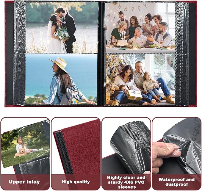 Photo Album 4x6 200 Pockets for Wedding Gifts,Linen Hardcover Picture Albums for Family Anniversary Baby Vacation Pictures - Image 5